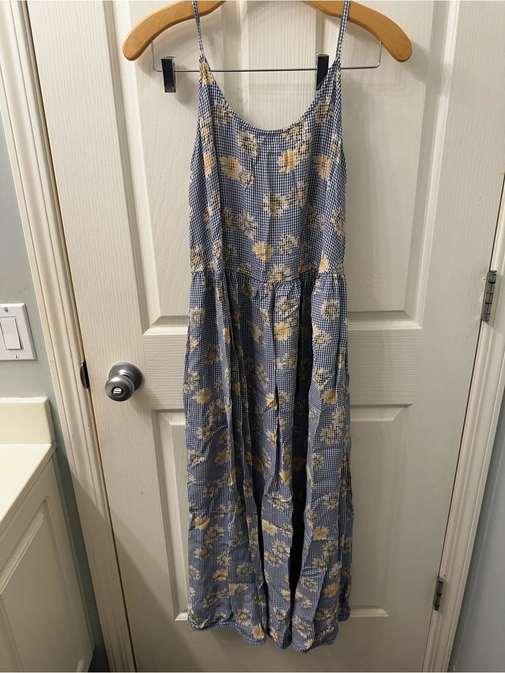 Express Blue Gingham Floral Sundress